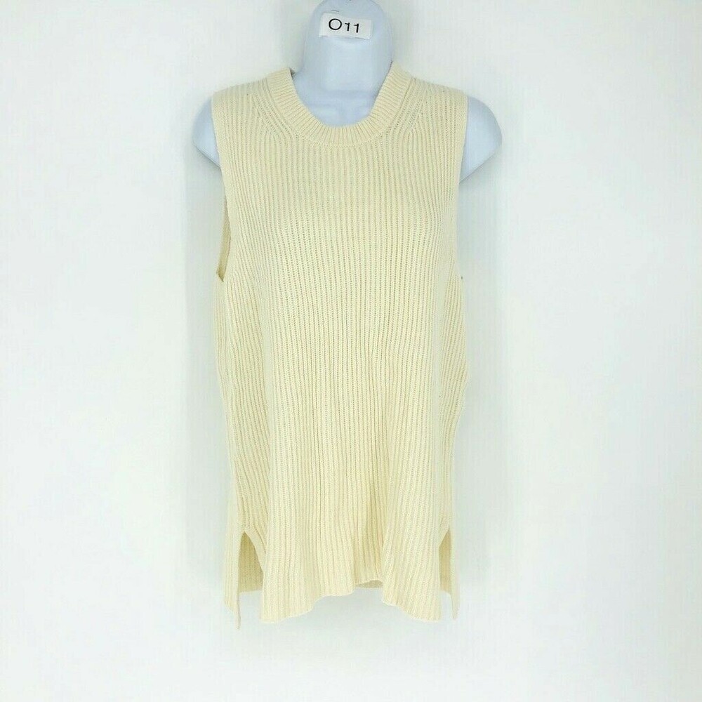 J. Crew Women's Cream Sleeveless Round Neck Pullover Knit Sweater Size Medium